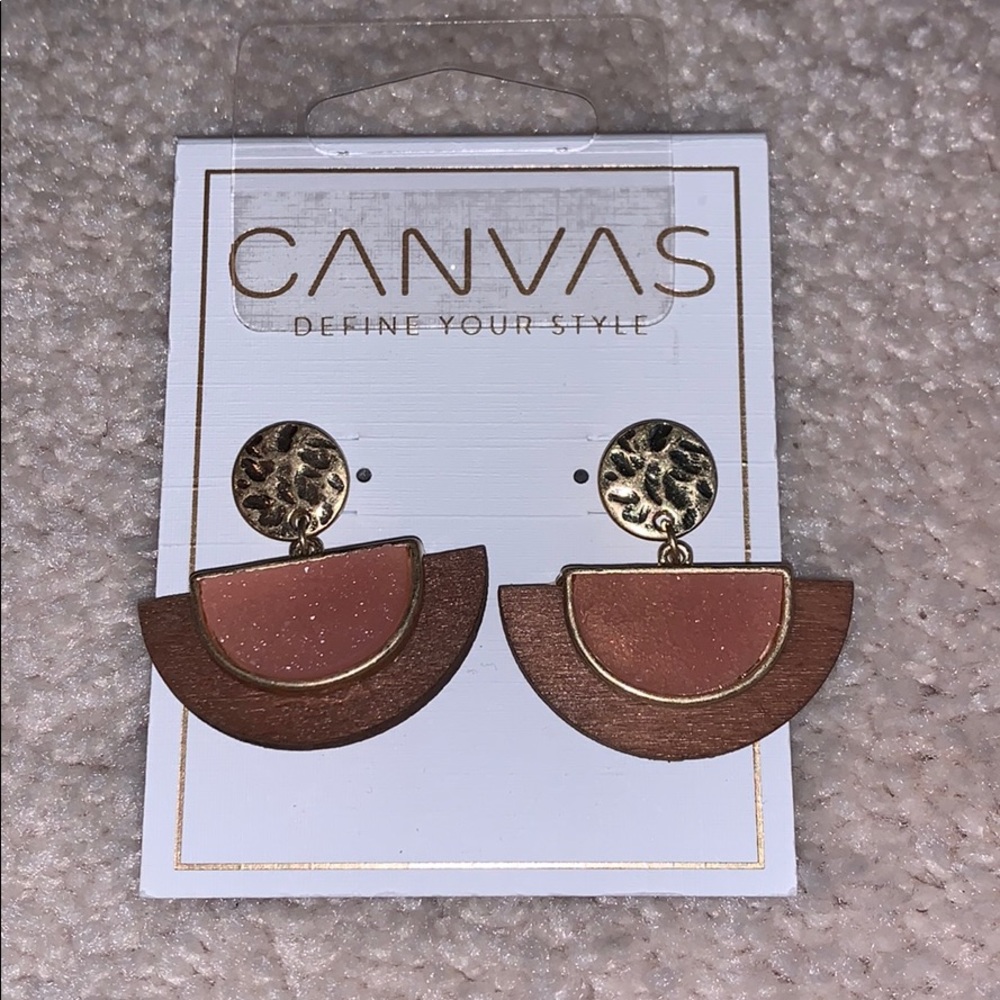 Canvas Wooden Drop Earrings